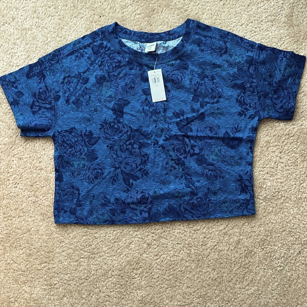 NWT Old Navy Girls Blue Floral Cropped Short Sleeve Top Size M